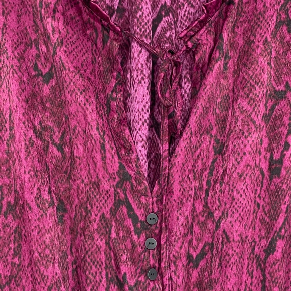 Black Tape Womens Plus Size X Ruffled Dress Magenta Snake Print Blouson Sleeve - Picture 5 of 12